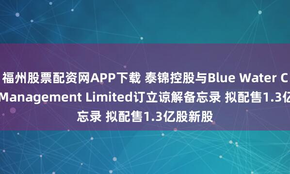 福州股票配资网APP下载 泰锦控股与Blue Water Capital Management Limited订立谅解备忘录 拟配售1.3亿股新股