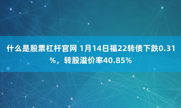 什么是股票杠杆官网 1月14日福22转债下跌0.31%，转股溢价率40.85%